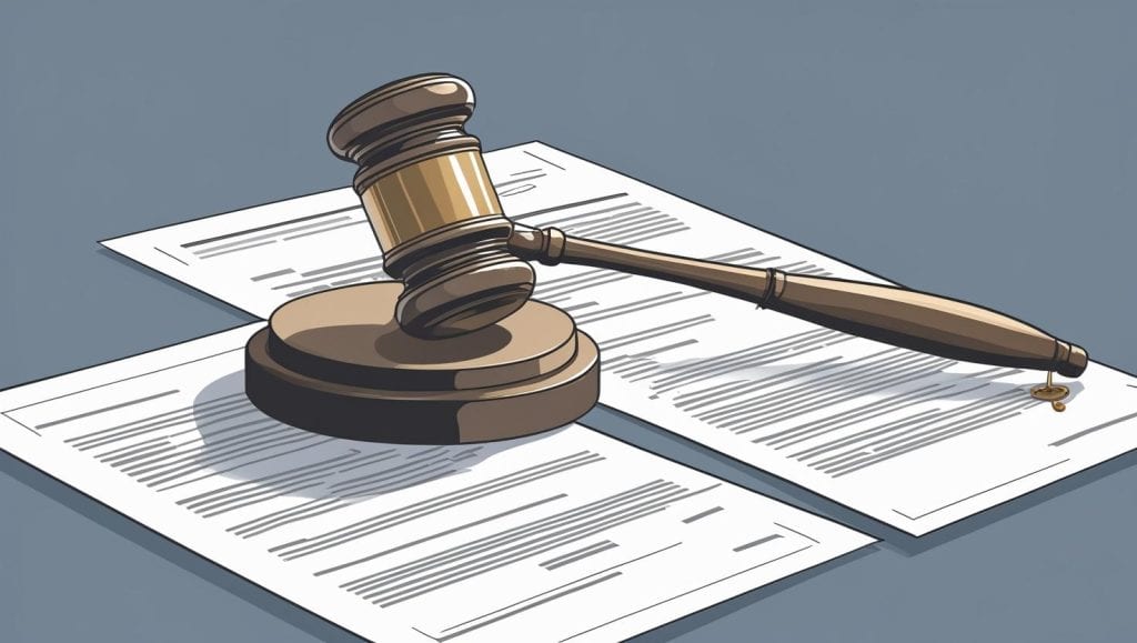 Illustration of a judge’s gavel on top of legal documents, symbolizing court rulings related to family law and the question: is child support taxable in Rhode Island?